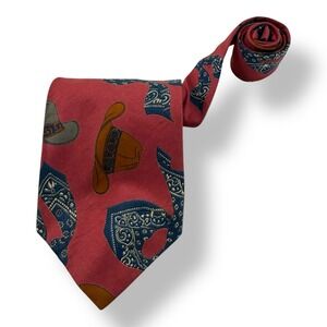 Structure Italian Cotton Tie Red w/ Cowboy Hat & Bandana Design 3.75" x‎ 57"